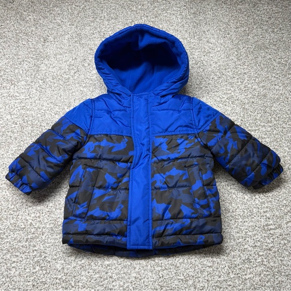 Baby Toddler Jumping Beans Vibrant Blue Black Camouflage Fleece Jacket Size 12M - Picture 1 of 6